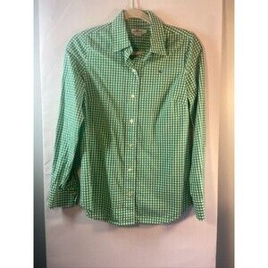 VINEYARD VINES WOMENS SZ 0 GREEN CHECK LONG SLEEVE COTTON BLOUSE